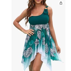 BIDASO Women‘s One Shoulder Swimsuits  Mesh Swimdress Ring tankini top